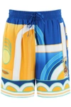 Casablanca Paysage Printed Silk Shorts In Multicolor