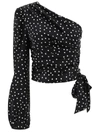 Pinko Thira One-shoulder Polka Dot Satin Blouse In Black