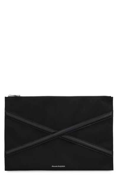 Alexander Mcqueen Harness Nylon Pouch-bag With Logo In Black