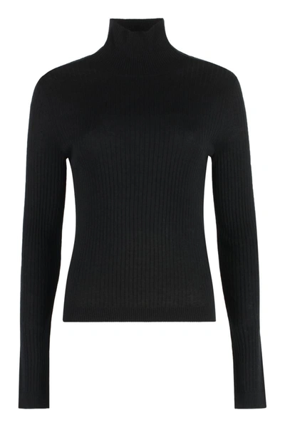 Max Mara Studio Sax Ribbed Turtleneck Jumper In Black