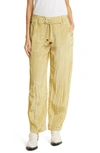 Ganni Shiny Straight Leg Pants In Leek Green