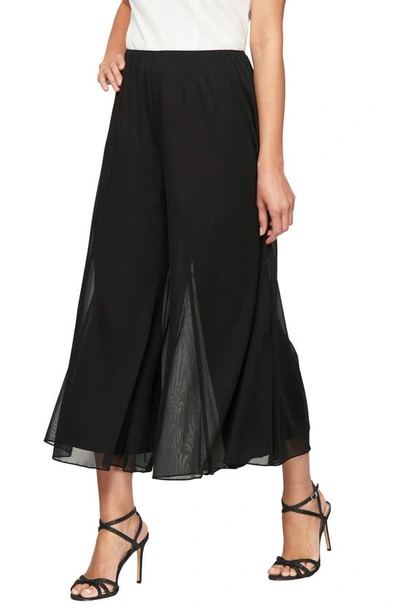 Alex Evenings Wide Leg Crop Mesh Panel Trousers In Black