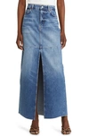 Reformation Tazz Mid-rise Contrast-stitched Regular-fit Denim Maxi Dress In Merritt