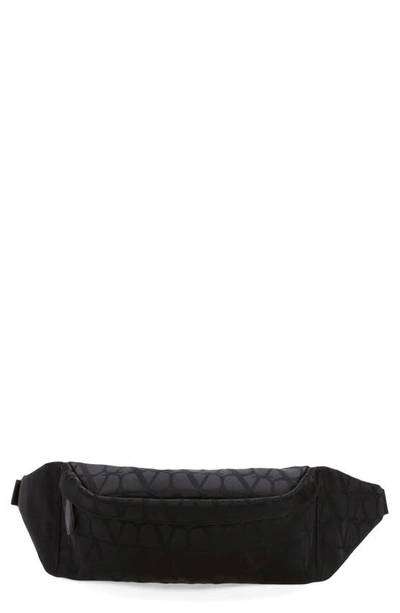 Valentino Garavani Black Iconographe Nylon Belt Bag In 0no-nero