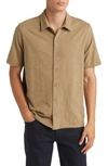Vince Short Sleeve Cotton Slub Button-up Shirt In Olive Moss