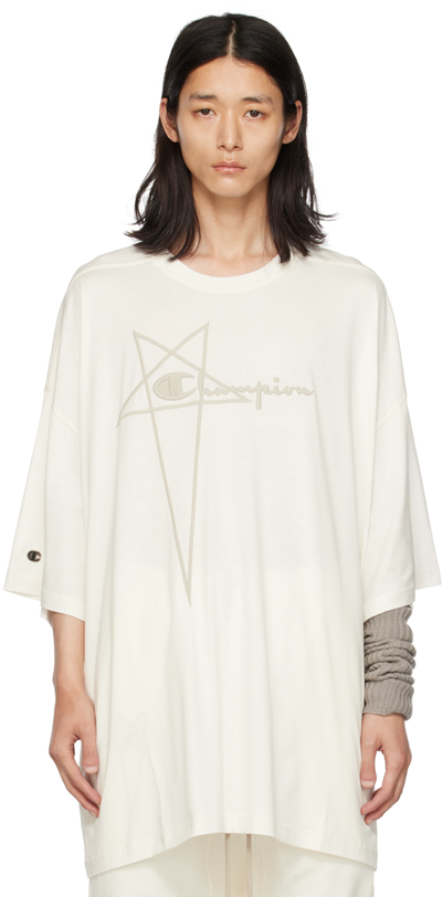Rick Owens Tommy T White Oversize T-shirt With Pentagram Embroidery At The Front In Cotton Man
