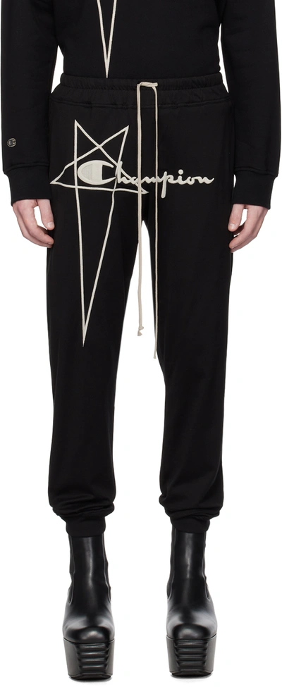 Rick Owens Black Champion Edition Lounge Trousers In 09 Black