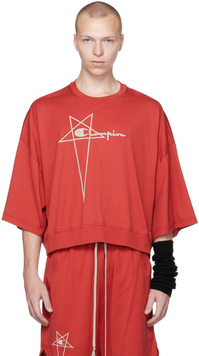 Rick Owens Red Champion Edition Tommy T-shirt In 73 Carnelian