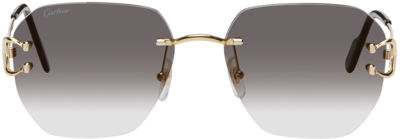 Cartier Gradient Logo Square Metal Sunglasses In Gold