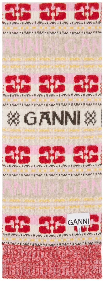 Ganni Multicolor Logo Scarf In 999 Multicolour