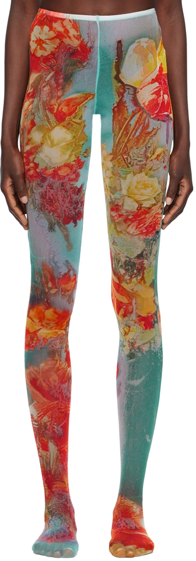Jean Paul Gaultier Blue & Yellow 'the Body Flower' Tights In 5010-blue/yellow