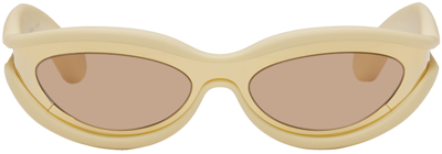 Bottega Veneta Hem Oval Sunglasses In 005 Gold/gold/brown