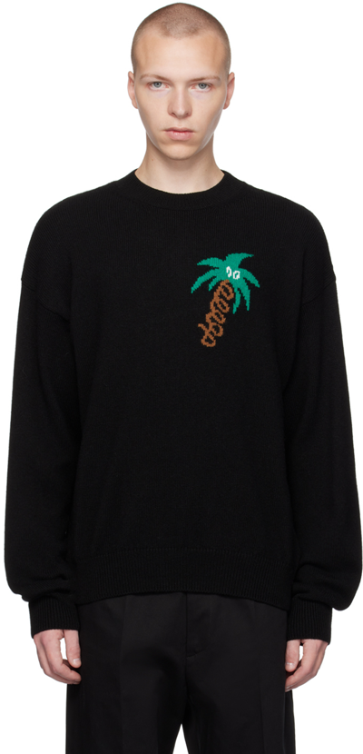 Palm Angels Sketchy Intarsia-knit Jumper In Black