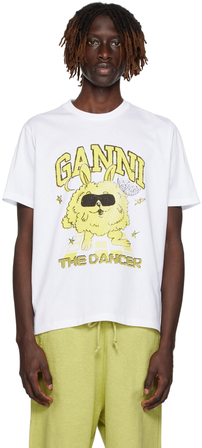 Ganni White Dance Bunny T-shirt In 151 Bright White