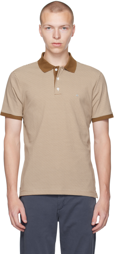 Rag & Bone Brown & White Interlock Striped Polo In Khakimult