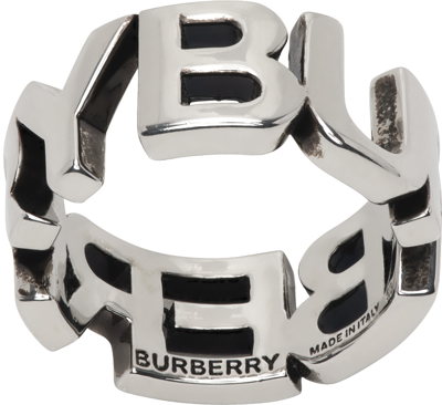 Burberry Palladium-plated Logo Ring In Vintage Steel