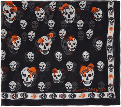 Alexander Mcqueen Skull Graphic-print Scarf In Black / Orange