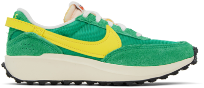 Nike Green Waffle Debut Vintage Sneakers In Stadium Green/optic Yellow/sail/coconut Milk