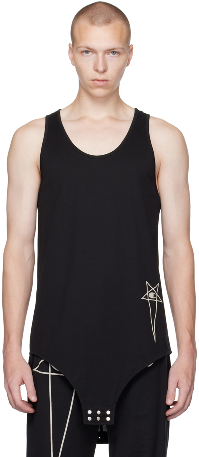 Rick Owens Champion Embroidered Organic Cotton-jersey Tank Top In Black