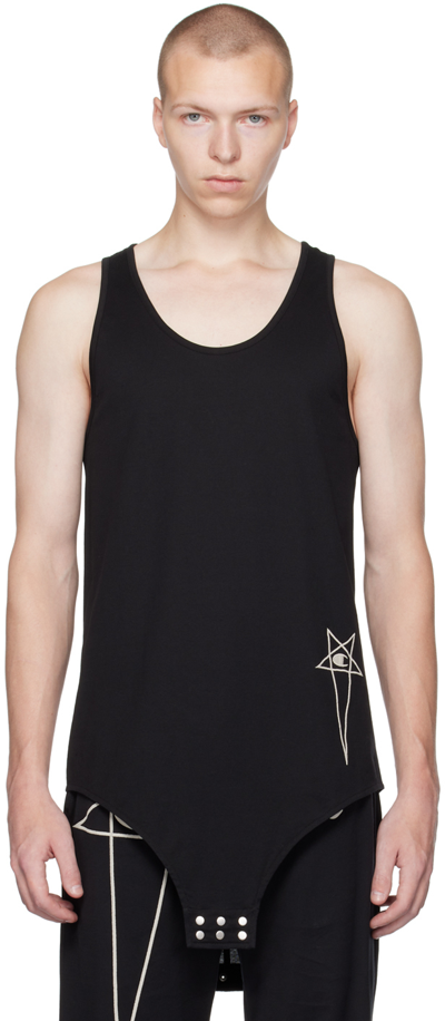 Rick Owens Champion Embroidered Organic Cotton-jersey Tank Top In Schwarz