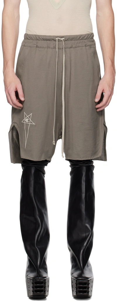 Rick Owens Gray Champion Edition Beveled Pods Shorts In 34 Dust