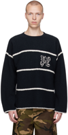 Palm Angels Embroidered-monogram Striped Jumper In Navy Blue