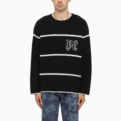 Palm Angels Navy Wool Crew-neck Sweater In Blue