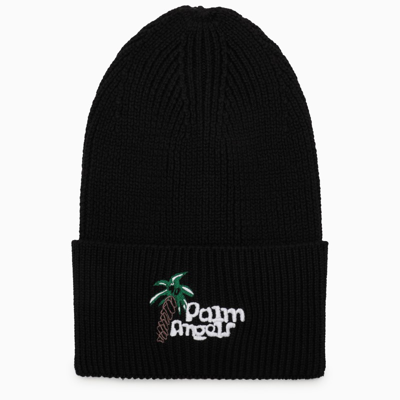 Palm Angels Logo Embroidered Knit Beanie In Black