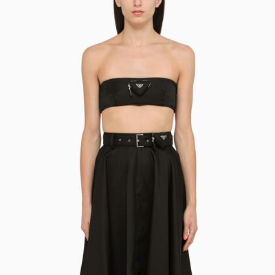 Prada Strapless Brand-plaque Recycled-polyamide Top In Black