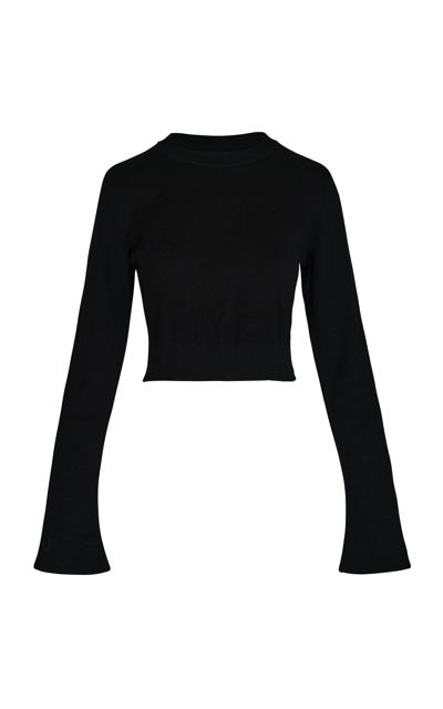 Johanna Ortiz Flare Sleeve Cotton Crop Top In Black