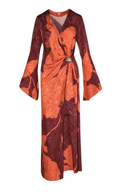 Johanna Ortiz Sanctuary For Dream Textured Satin Wrap Dress In Red