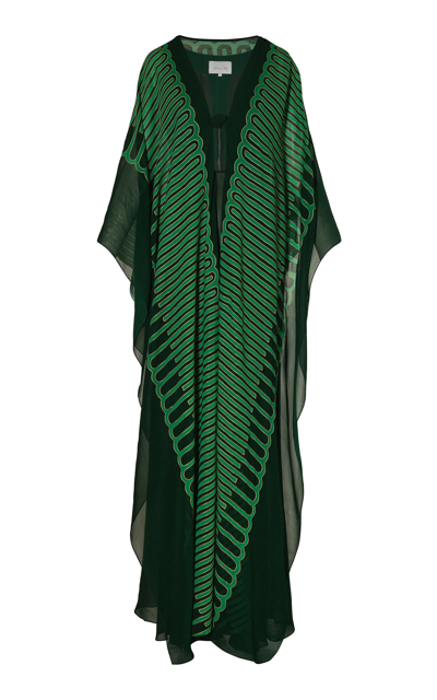 Johanna Ortiz Tejiendo El Tropico Silk Caftan Dress In Military Green Jade