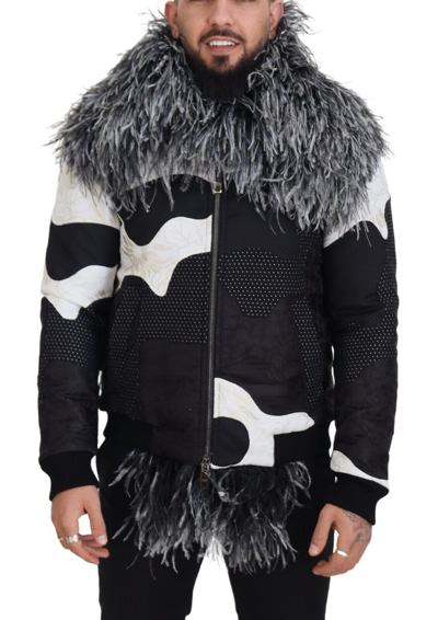 Dolce & Gabbana Black White Fur Shearling Full Zip Jacket In Black And White