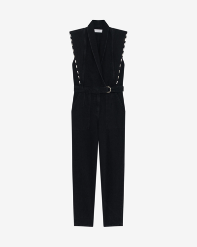 Iro Jumpsuit Aus Twill Aus Einer Leinen-baumwollmischung Mit Nieten In Schwarz