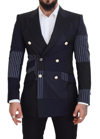 DOLCE & GABBANA DOLCE & GABBANA BLUE WOOL PATCHWORK DOUBLE BREASTED MEN'S BLAZER