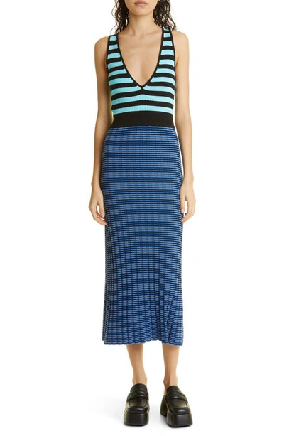 Proenza Schouler Slinky Stripe Maxi Sweater Dress In Aqua/ Black/ Oxford  Blue | ModeSens