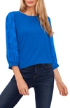 Cece Lace Sleeve Stretch Crepe Blouse In Lapis Blue