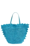 Btb Los Angeles Leah Straw Tote In Turquoise