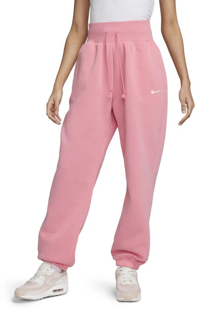 Nike Sportswear Phoenix High Waist Fleece Sweatpants In Coral Chalk/ Sail