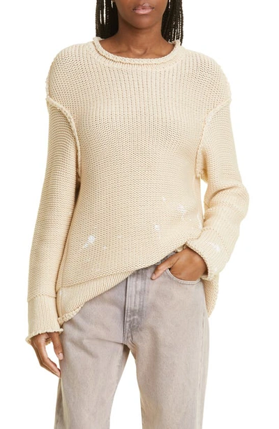 R13 Boxy Paint Splatter Rolled Edge Sweater In Natural With Paint Splatter