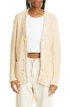 R13 Boxy Paint Splatter Rolled Edge V-neck Cardigan In Natural With Paint Splatter