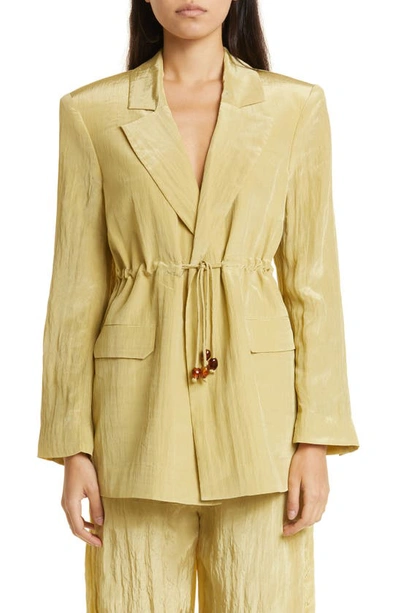 Ganni Bead-embellished Crinkled Taffeta Blazer In Chartreuse