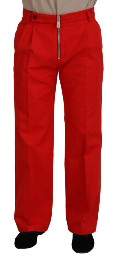 Dolce & Gabbana Red Straight Fit Men Trousers Cotton Pants
