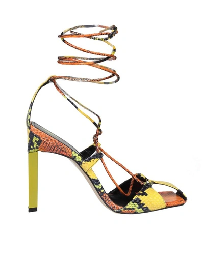 Attico Adele Sandals In Python Printed Leather In Orange/black/yellow/green