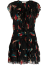 Ulla Johnson Zina Dyed Silk Ruffle Mini Dress In Schwarz