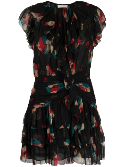 Ulla Johnson Zina Dyed Silk Ruffle Mini Dress In Black