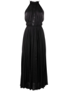 Maje Pleated Satin Maxi Dress In Black