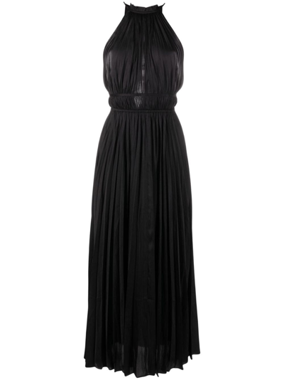 Maje Pleated Satin Maxi Dress In Black