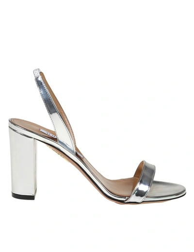 Aquazzura So Nude Block 85 Leather Slingback Sandal In Silver