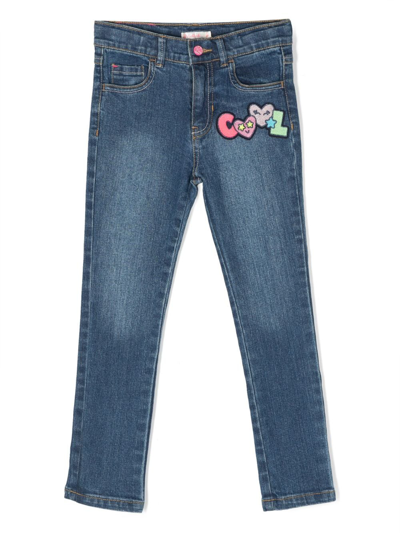 Billieblush Kids' Embroidered-patch Cotton Jeans In Dark Denmim